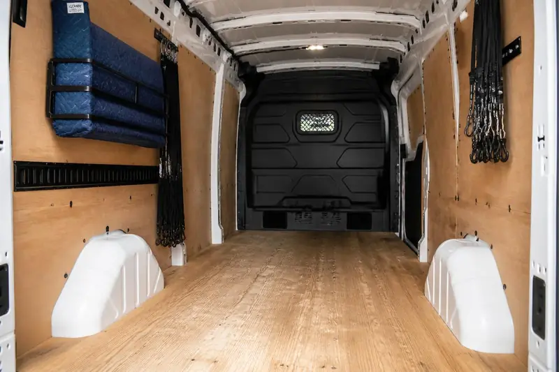 Closed van 17 m³ — Trans Meubles Maroc furniture transport truck parked on a street in Marrakech
